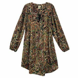 Emma & Michelle Dress Paisley Tunic Dress Size L Cottagecore Boho Chic Hippie